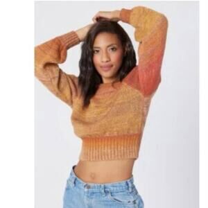 L*Space Juniper Puff Sleeve Knit Sweater Multi Crop L/S Size Small